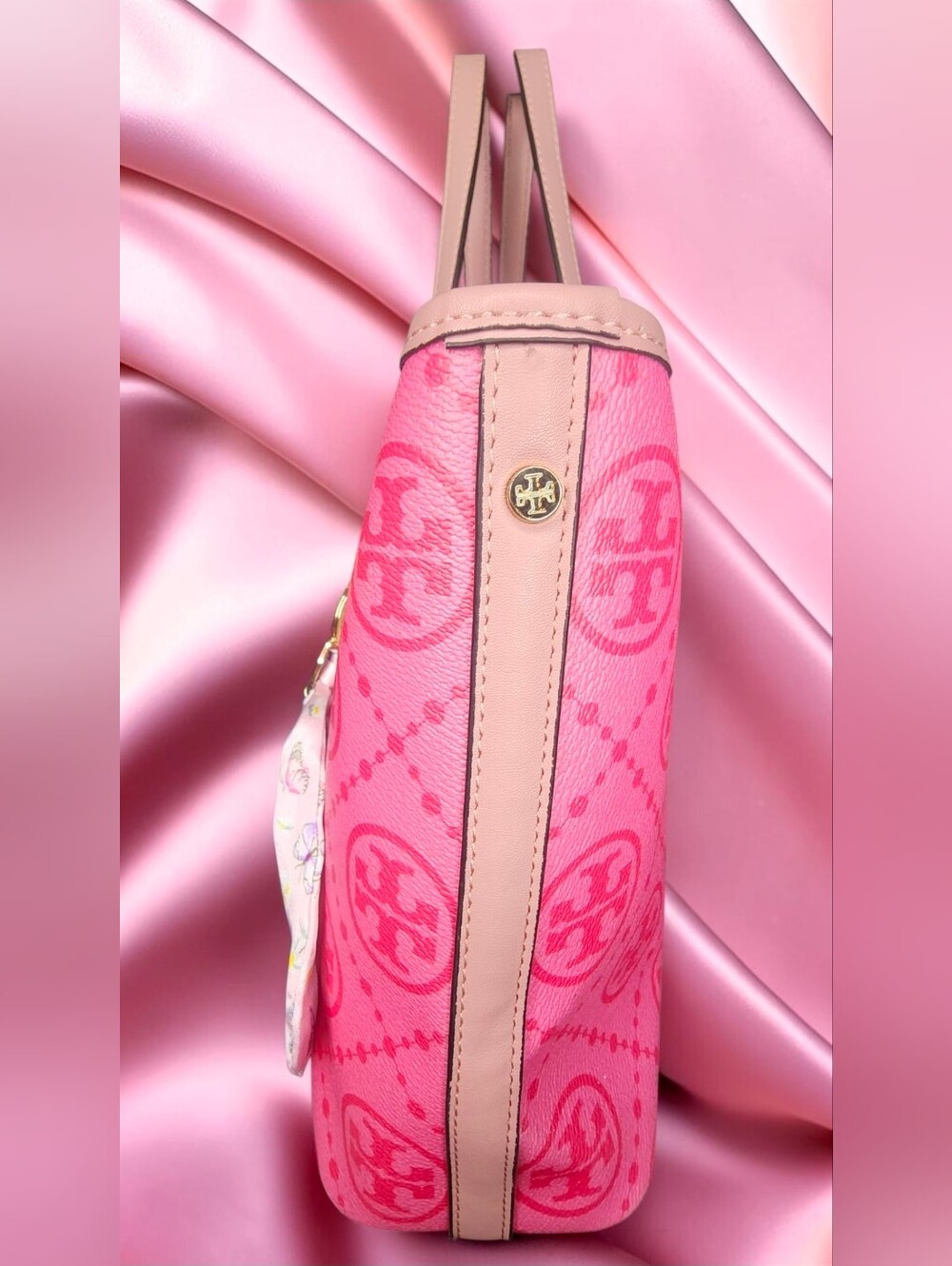 Tory Burch Pink Gemini Link Canvas Tote Bag With NWT Charms - Picture 5 of 16